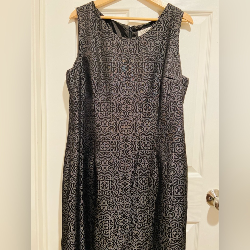 Kasper Black and Silver Sleeveless Dress with Jacquard and matching Blazer